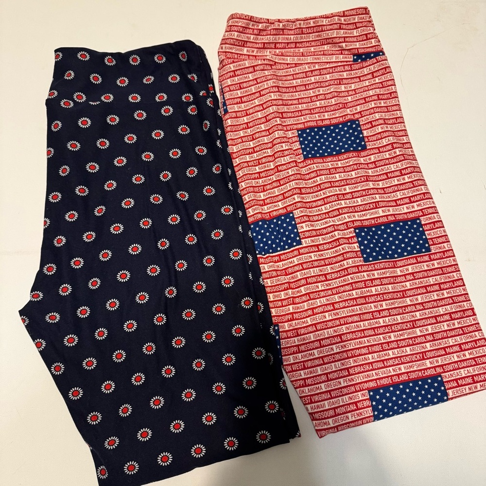 Lularoe Red and Navy Patterned Leggings
